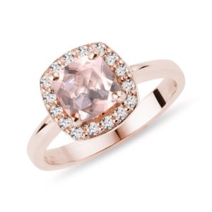 Prsten z růžového zlata s morganitem a diamanty KLENOTA