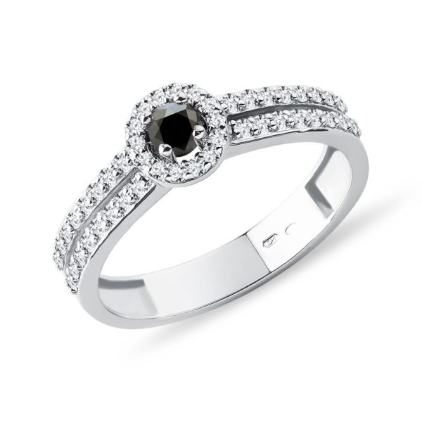 Diamantový prsten z bílého zlata s černým diamantem KLENOTA