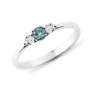 Zlatý diamantový prsten triáda s modrým diamantem KLENOTA