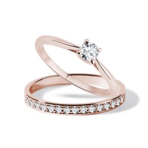 Diamantový set zásnubních prstenů v růžovém zlatě KLENOTA