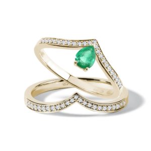 Set prstenů ze žlutého zlata se smaragdem a diamanty KLENOTA