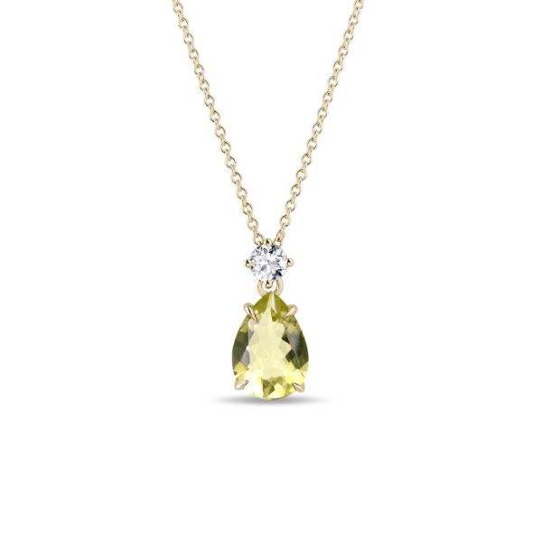 Zlatý náhrdelník s lemon quartzem a briliantem KLENOTA