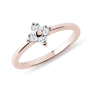 Diamantový prsten čtyřlístek z růžového 14k zlata KLENOTA