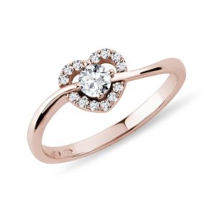 Diamantový prsten srdce z růžového 14k zlata KLENOTA