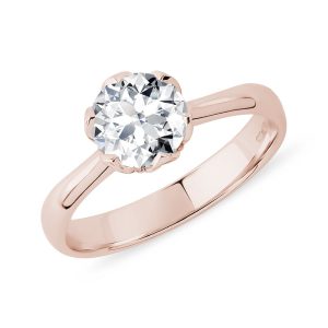 Prsten Flower z růžového 14k zlata s 1ct diamantem KLENOTA