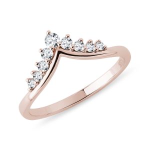 Diamantový Chevron prsten v růžovém zlatě KLENOTA