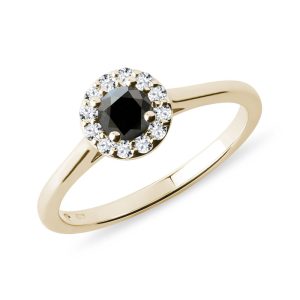 Halo prsten s černým diamantem a brilianty ve zlatě KLENOTA