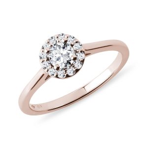 Diamantový halo prsten v růžovém zlatě KLENOTA