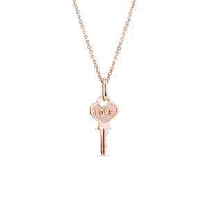 Náhrdelník klíček z růžového zlata s nápisem Love KLENOTA