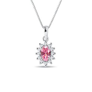 Růžový safírový náhrdelník s diamanty v bílém zlatě KLENOTA