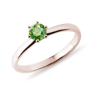Prsten z růžového zlata se zeleným diamantem KLENOTA