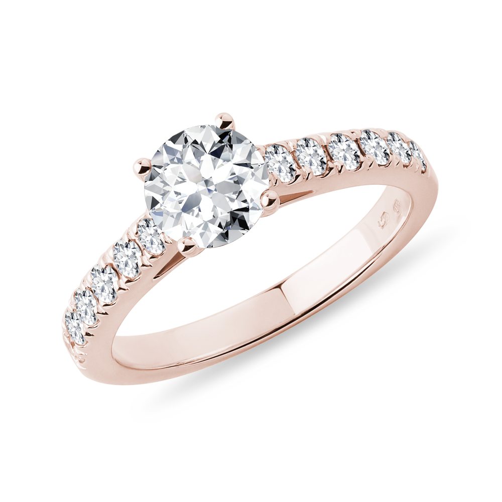 Luxusní zásnubní diamantový prsten ze 14k růžového zlata KLENOTA