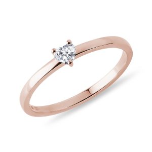 Prsten s diamantem ve tvaru srdce v růžovém zlatě KLENOTA