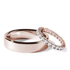 Sada eternity & hladký snubní prsten v růžovém zlatě KLENOTA