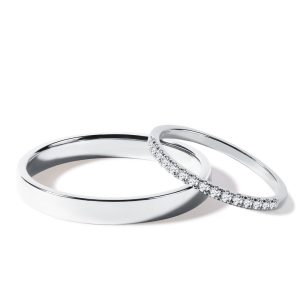 Souprava snubních prstenů s diamanty v bílém zlatě KLENOTA