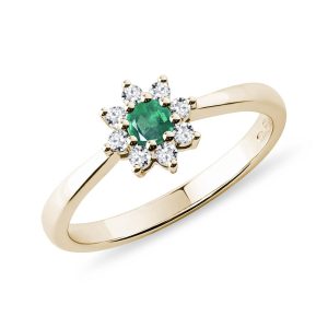 Prsten kytička se smaragdem a diamanty ve zlatě KLENOTA