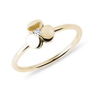 Zlatý prsten s trojlístkem a briliantem KLENOTA