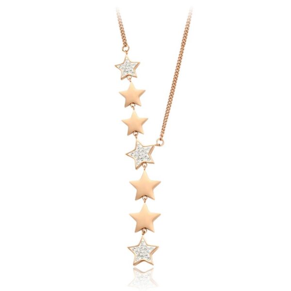 S3452 Dlouhý náhrdelník HVĚZDY ROSE GOLD s kamínky