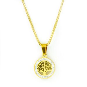 S3831 Náhrdelník STROM ŽIVOTA s kamínky GOLD