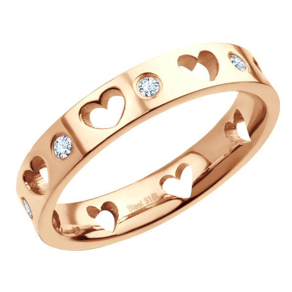 S3961 Prsten SRDCE s kamínky ROSE GOLD Velikost: 8 (EU: 56