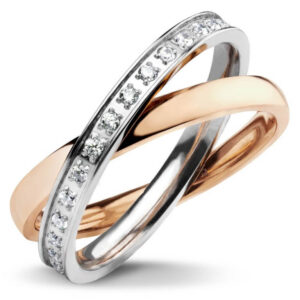 S4063 Pohyblivý prsten TWIST s kamínky ROSE GOLD Velikost: 8 (EU: 56