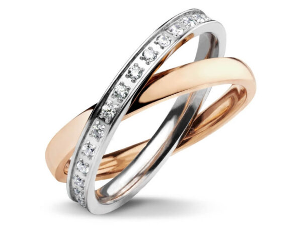 S4063 Pohyblivý prsten TWIST s kamínky ROSE GOLD Velikost: 8 (EU: 56