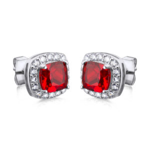 Y0051 Stříbrné náušnice CRYSTAL ČERVENÉ
