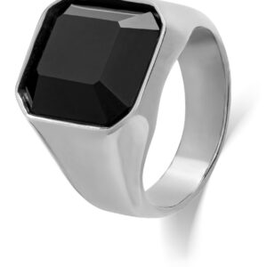 Troli Masivní prsten z oceli s černým krystalem 58 mm