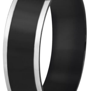Troli Ocelový černý prsten se stříbrným okrajem 52 mm