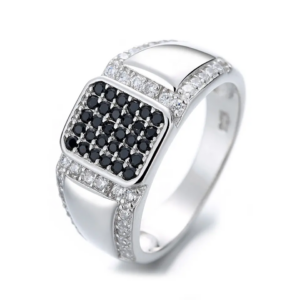 10067 Stříbrný prsten STEVEN čirý kámen s černými zirkony Velikost prstenu: 14 (EU: 72-73)