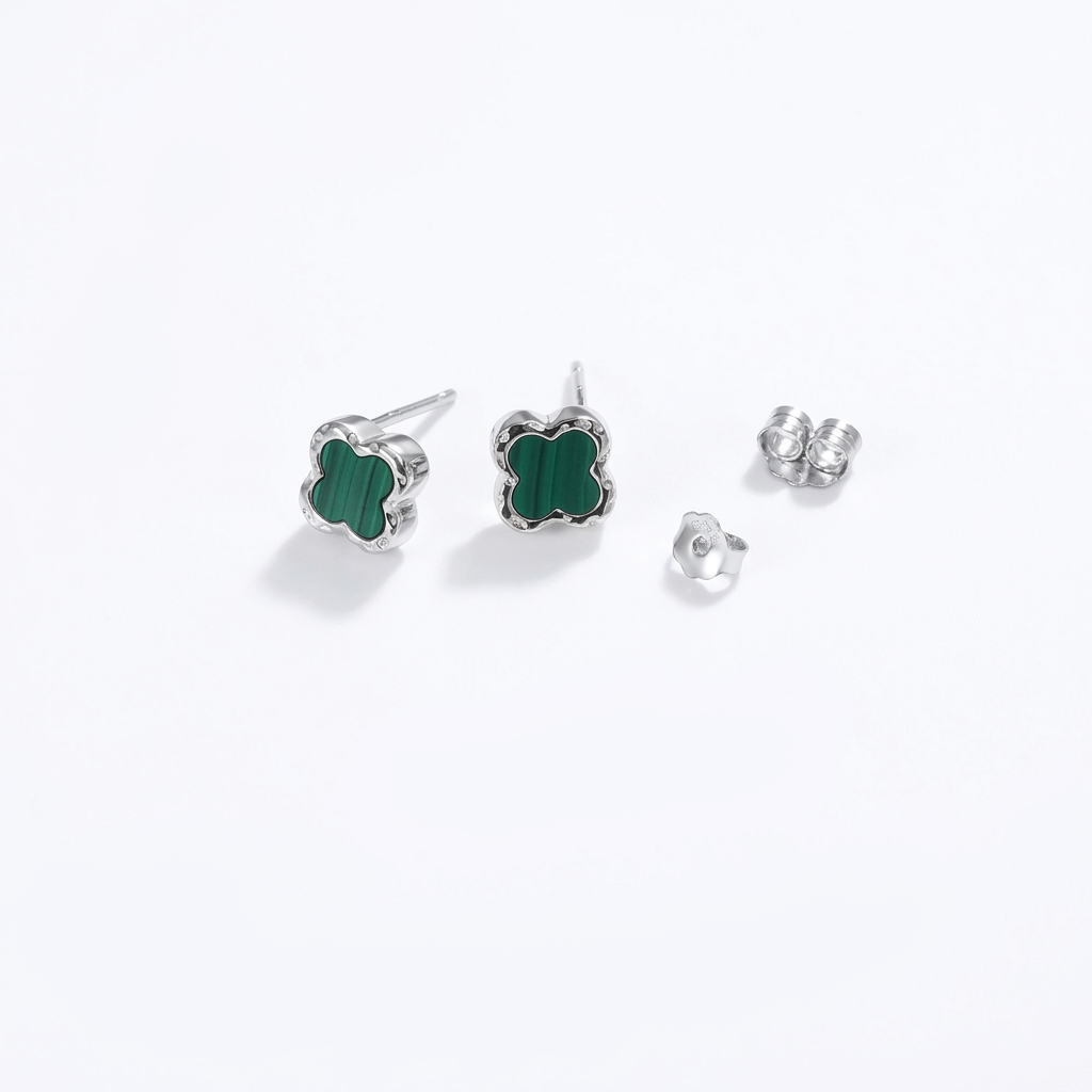 Stříbrné náušnice LUCKY JEANNY – malachit | MAJYA JEWELRY